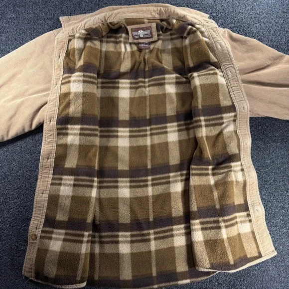 Levi Strauss Mens M Tan Corduroy Plaid Fleece Lined Shacket Shirt Jacket - Picture 3 of 8